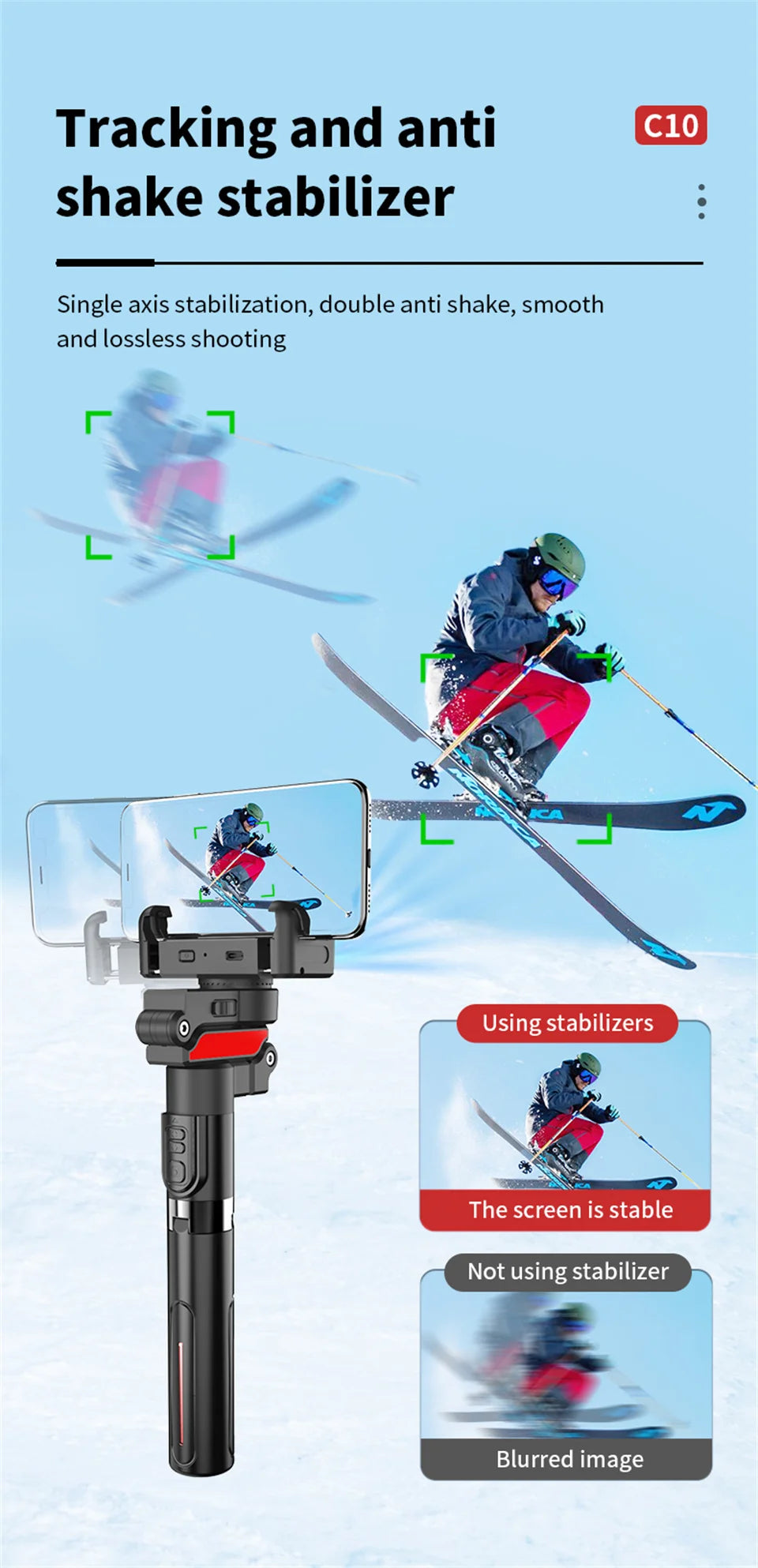 Stabilisateur d’intelligence 360 Rotation automatique Suivre le cardan, avec télécommande, selfie stabilisateur pour iPhone Android