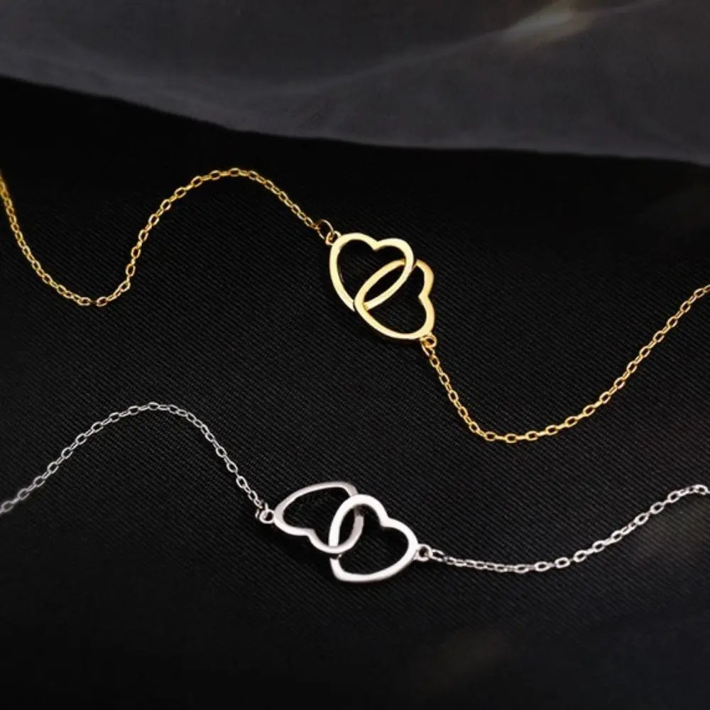 Fashion Alloy Love Drop Necklace Double Heart Light Weight Clavicle Choker Jewelry Simple Style Pendant Necklace