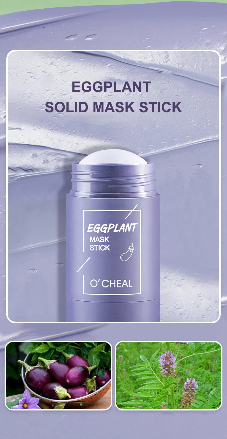Masque facial solide Stick Thé vert Miel Pêche Nettoyage des pores Hydratant Long charbon de bois Aubergine Film de boue