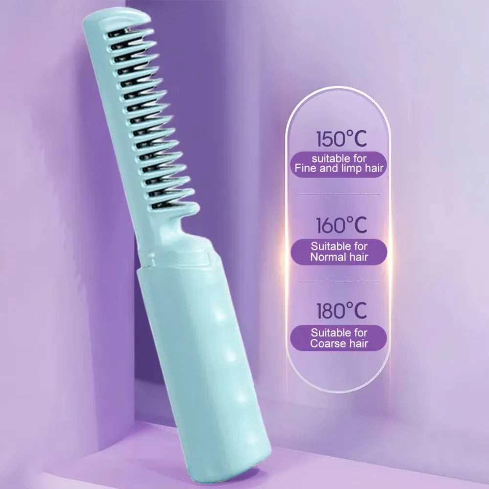 Brosse à lisser anti-brûlures USB Rechargeable électrique peigne à cheveux raides chauffage peigne lisse sans fil soins capillaires