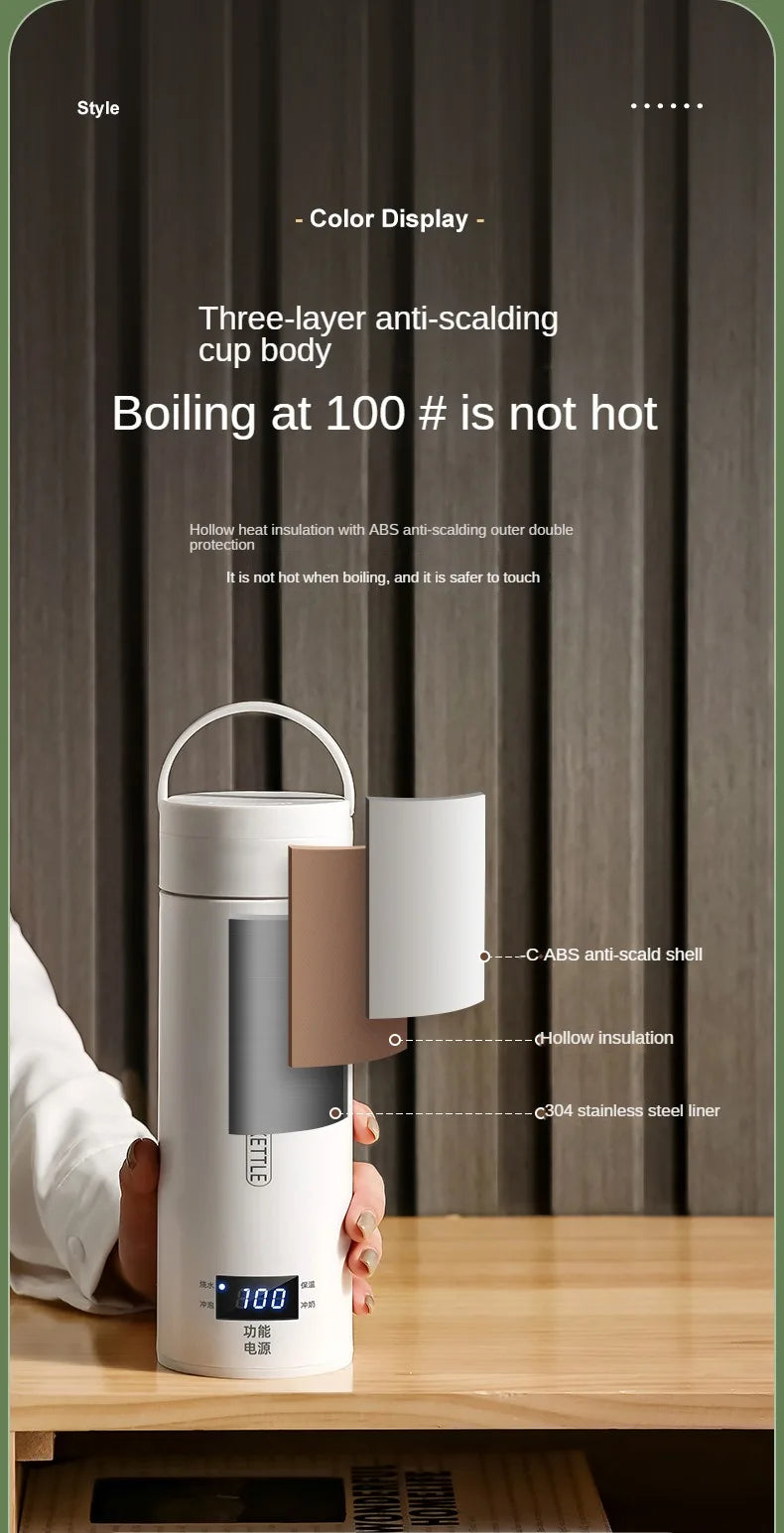 Bouilloire électrique de voyage 500ML Eau à ébullition rapide Chauffe-lait portable pour bébé Bouilloire thermo en acier inoxydable 304