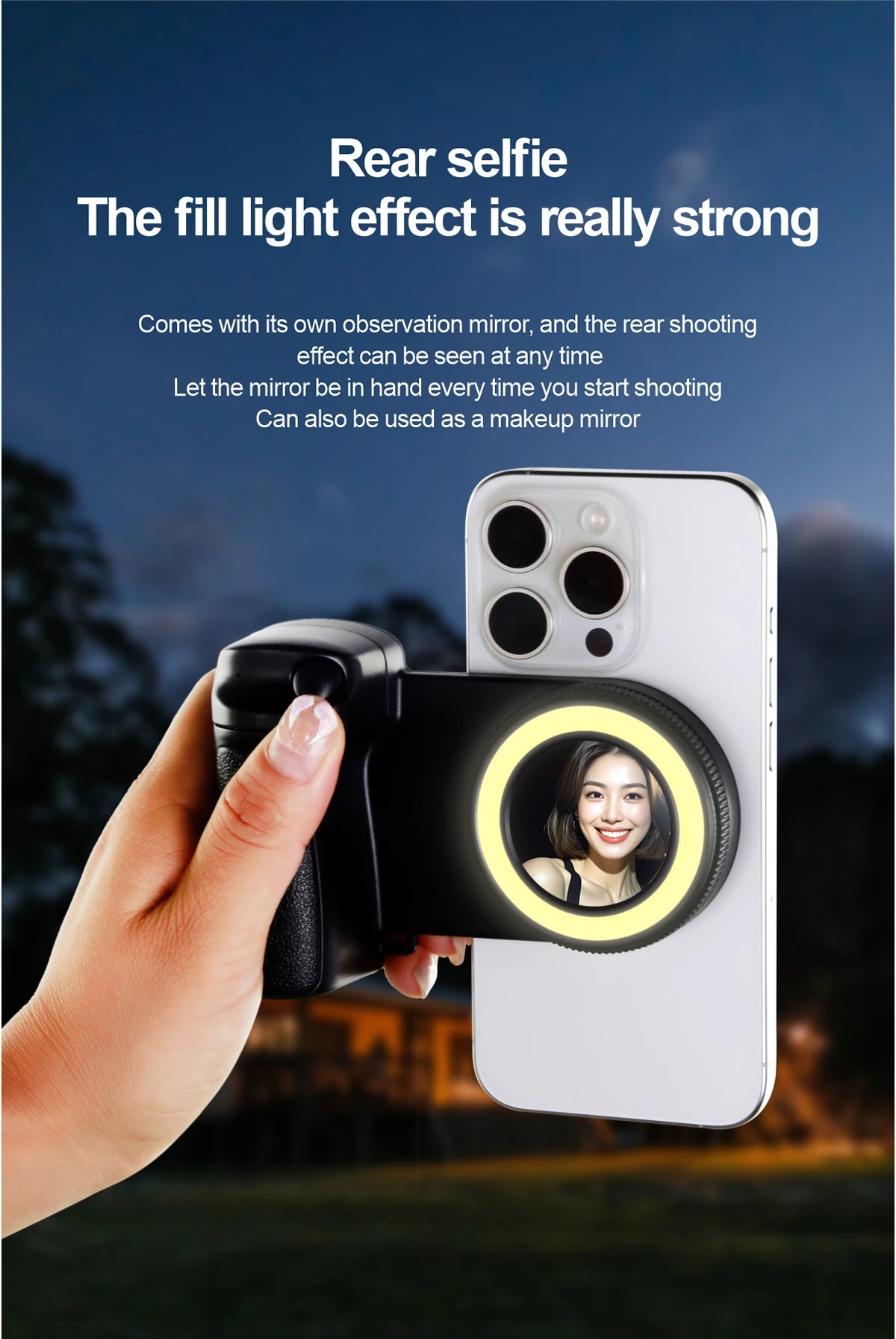 Poignée de support de téléphone magnétique avec supports de téléphone à distance Bluetooth détachables de 30 M avec support photo de poignée Selfie de lumière de remplissage