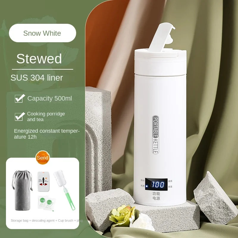 Bouilloire électrique de voyage 500ML Eau à ébullition rapide Chauffe-lait portable pour bébé Bouilloire thermo en acier inoxydable 304