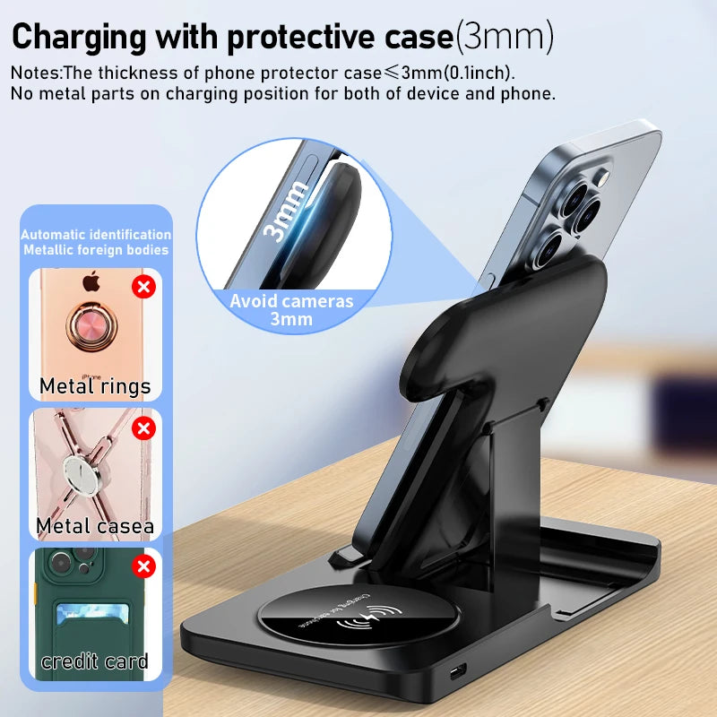 Support de chargeur sans fil pliable 3 en 1 pour iPhone 15 14 13 12 Pro Max Mini iWatch AirPods 3/2 Support de station de charge rapide