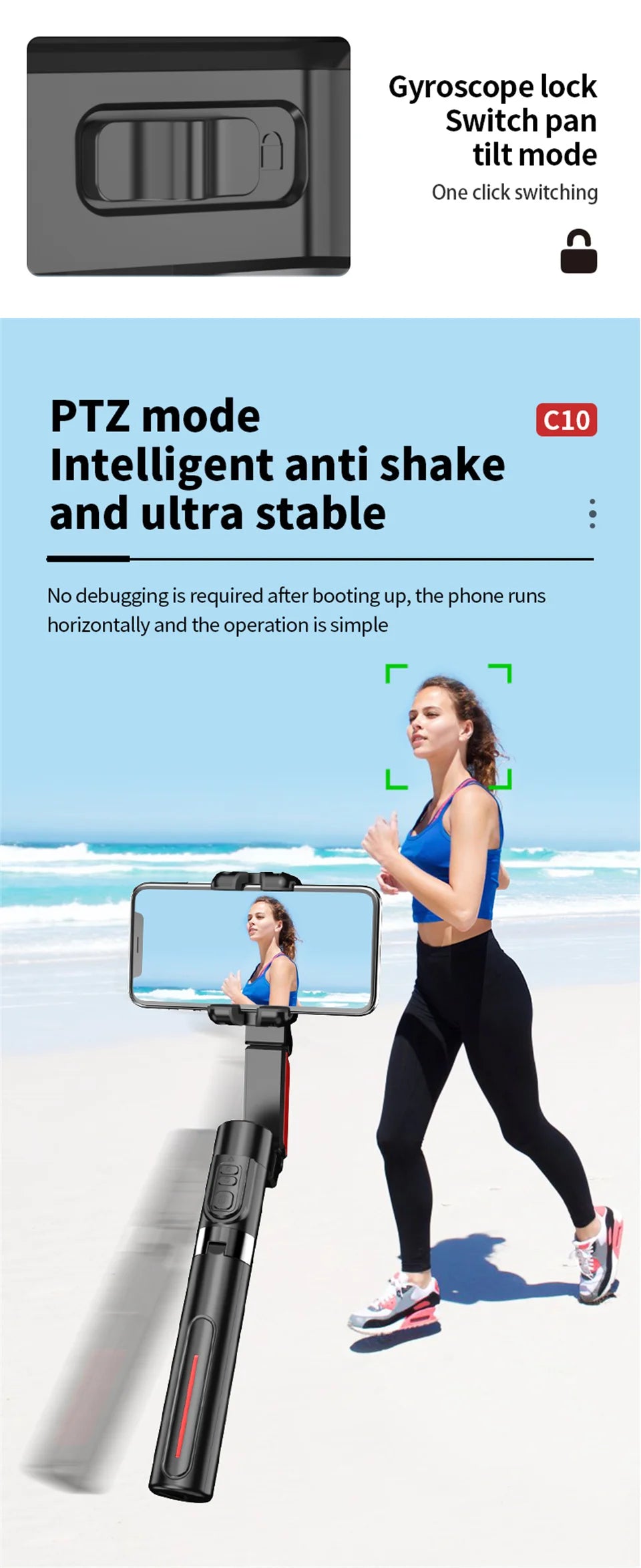 Stabilisateur d’intelligence 360 Rotation automatique Suivre le cardan, avec télécommande, selfie stabilisateur pour iPhone Android