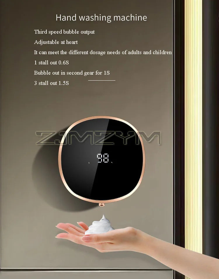 Distributeur de savon intelligent à 3 vitesses Lave-mains à induction sans contact Distributeur de savon liquide mural avec affichage numérique de température