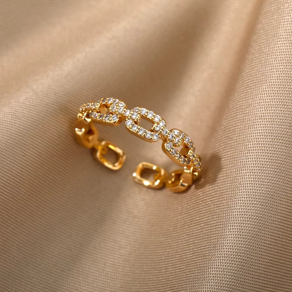 Bague Ouverte Femme en Acier Inoxydable Doré – Design Croix avec Zircon | Bijou Esthétique & Tendance – Idée Cadeau Mode