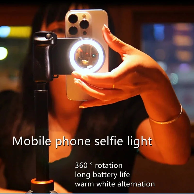 Poignée de support de téléphone magnétique avec supports de téléphone à distance Bluetooth détachables de 30 M avec support photo de poignée Selfie de lumière de remplissage