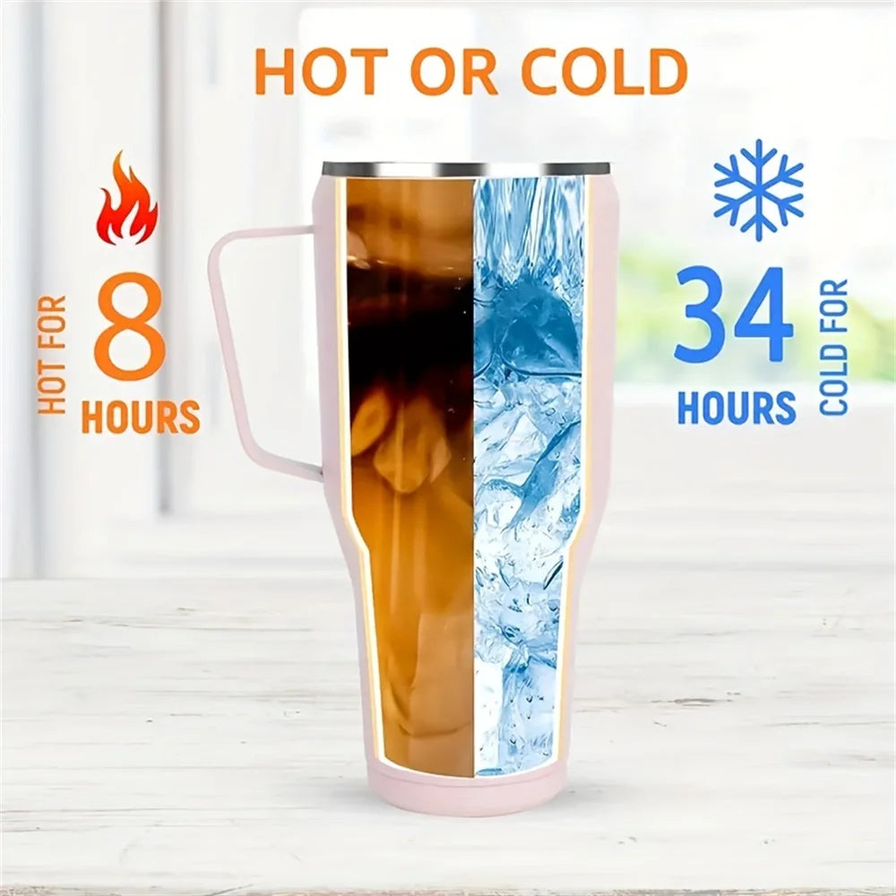 Bouteille d’eau isolée en acier inoxydable 304 de 40 oz, tasse de voiture à café thermique,flacon d'aspirateur froid et chaud avec paille et poignée, pour le sport