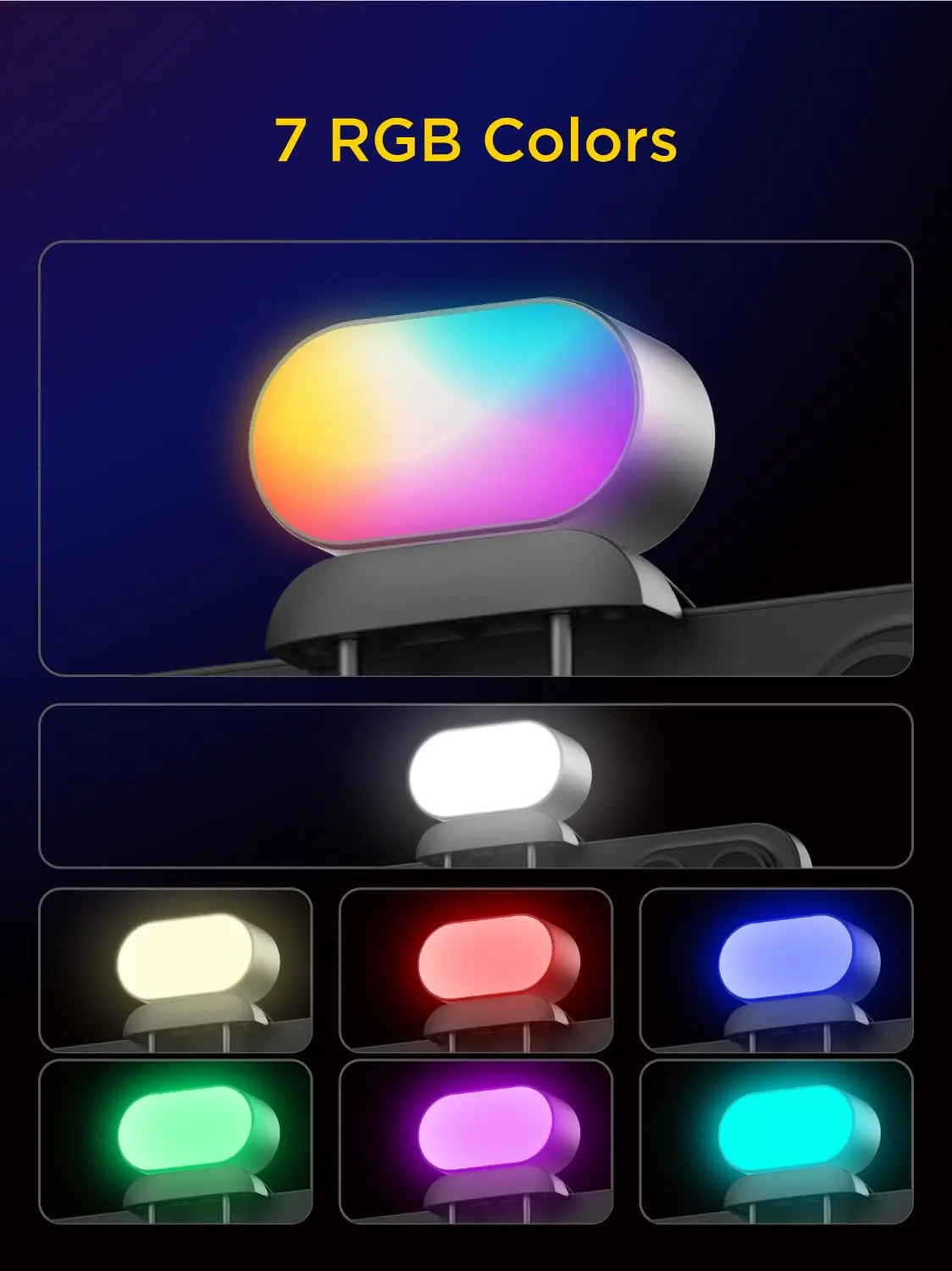 RGB Magnetic Fill Light. Cette lumière LED pour gimbal offre 3 niveaux de luminosité et 7 options de couleurs