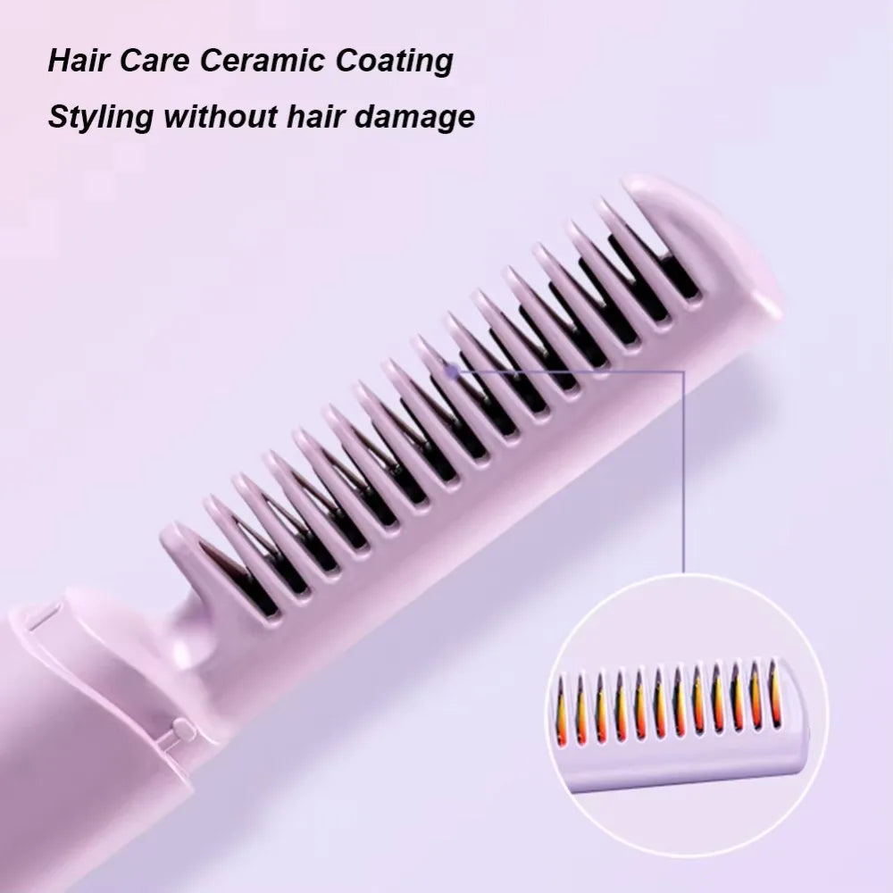 Brosse à lisser anti-brûlures USB Rechargeable électrique peigne à cheveux raides chauffage peigne lisse sans fil soins capillaires