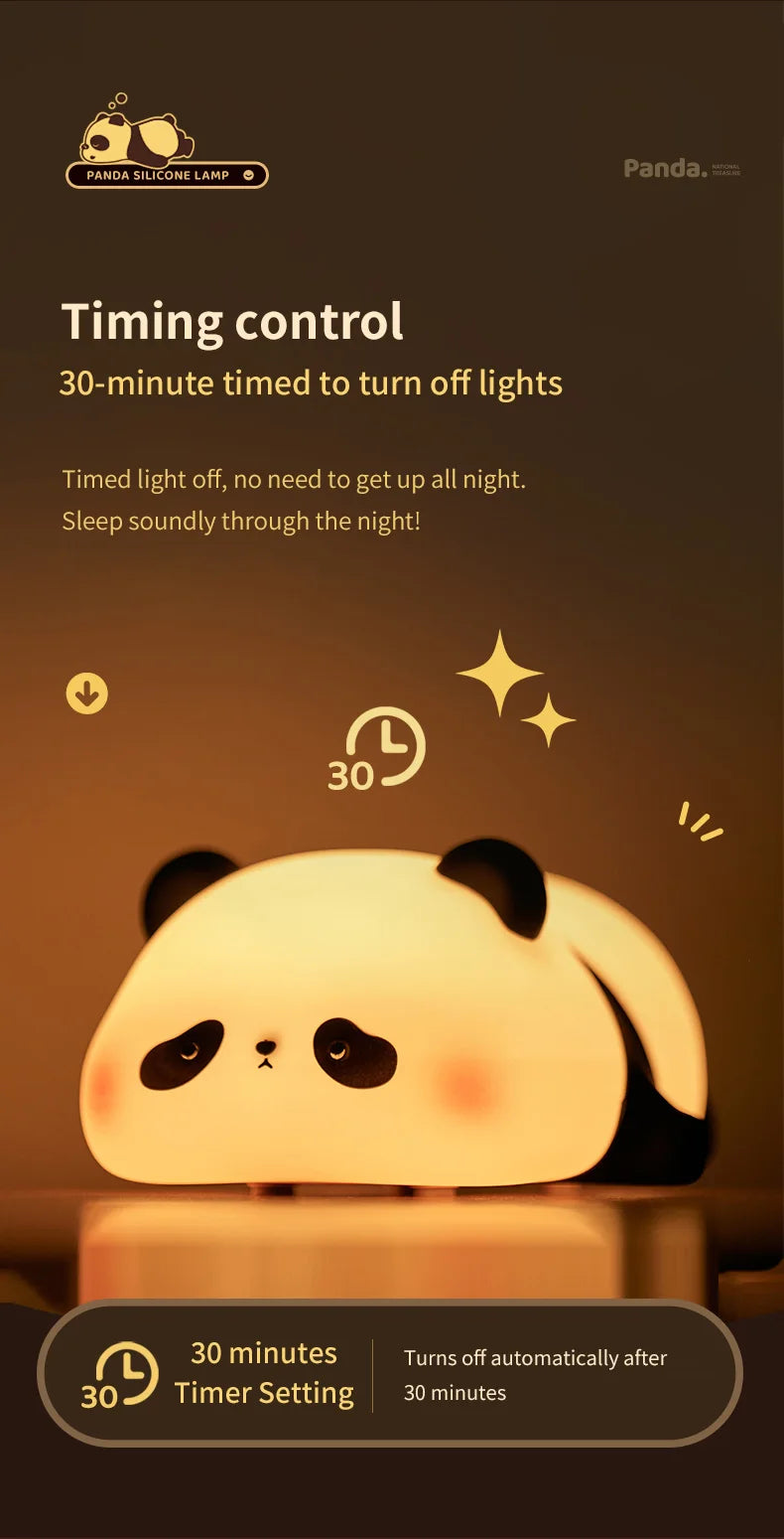 USB Rechargeable LED Veilleuse Mignon Dessin Animé Panda Silicone Lampe Timing Fonction Bureau Chevet Décor Enfants Veilleuse Cadeau