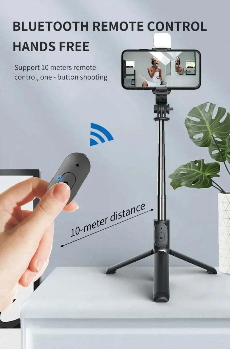 360 Rotate Mobile Phone Holder Selfie Stick Tripod Outdoor Photography Vlog Video Recording with Wireless Remote For Smart phone