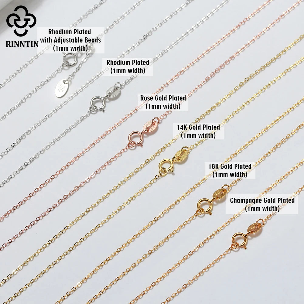 Rinntin 18K Gold 925 Sterling Silver Fashion Cable Link Chains Necklace for Women Thin Neck Chain Accessories Jewelry SC06
