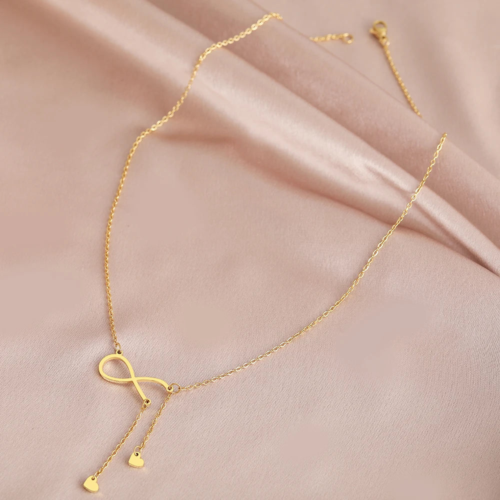 Colliers en acier inoxydable Infinity Symbol Tassel Sweet Heart Pendentifs Chaînes Mode Choker Collier pour femmes