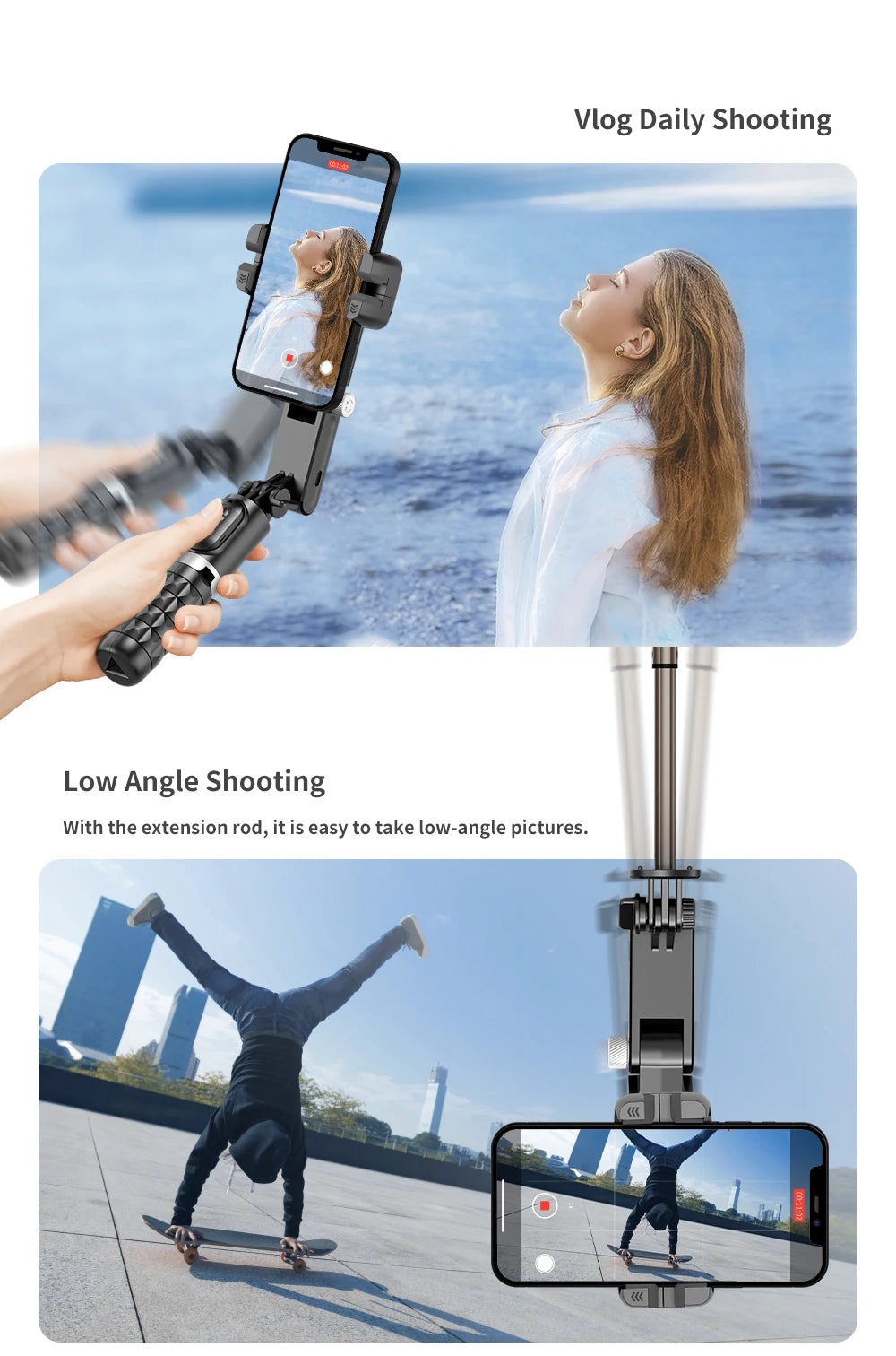 Selfie Stick Téléphone Cardan Stabilisateur Pour iPhone Android Action Caméra Trépied Téléphone Portable Cellule Mobile Smartphone Poignée Poignée Vidéo