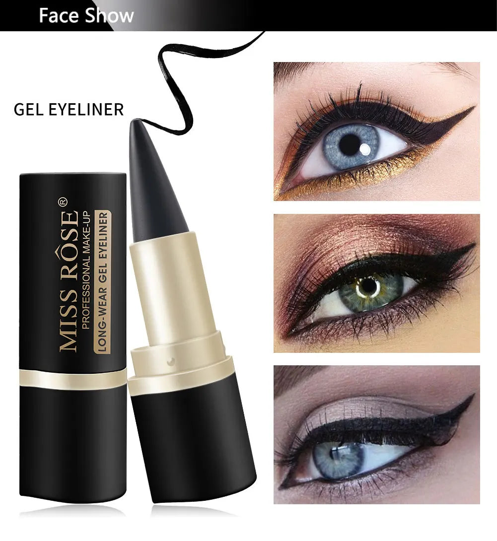 Eyeliner imperméable à séchage rapide, mat à extrémité unique noir solide.