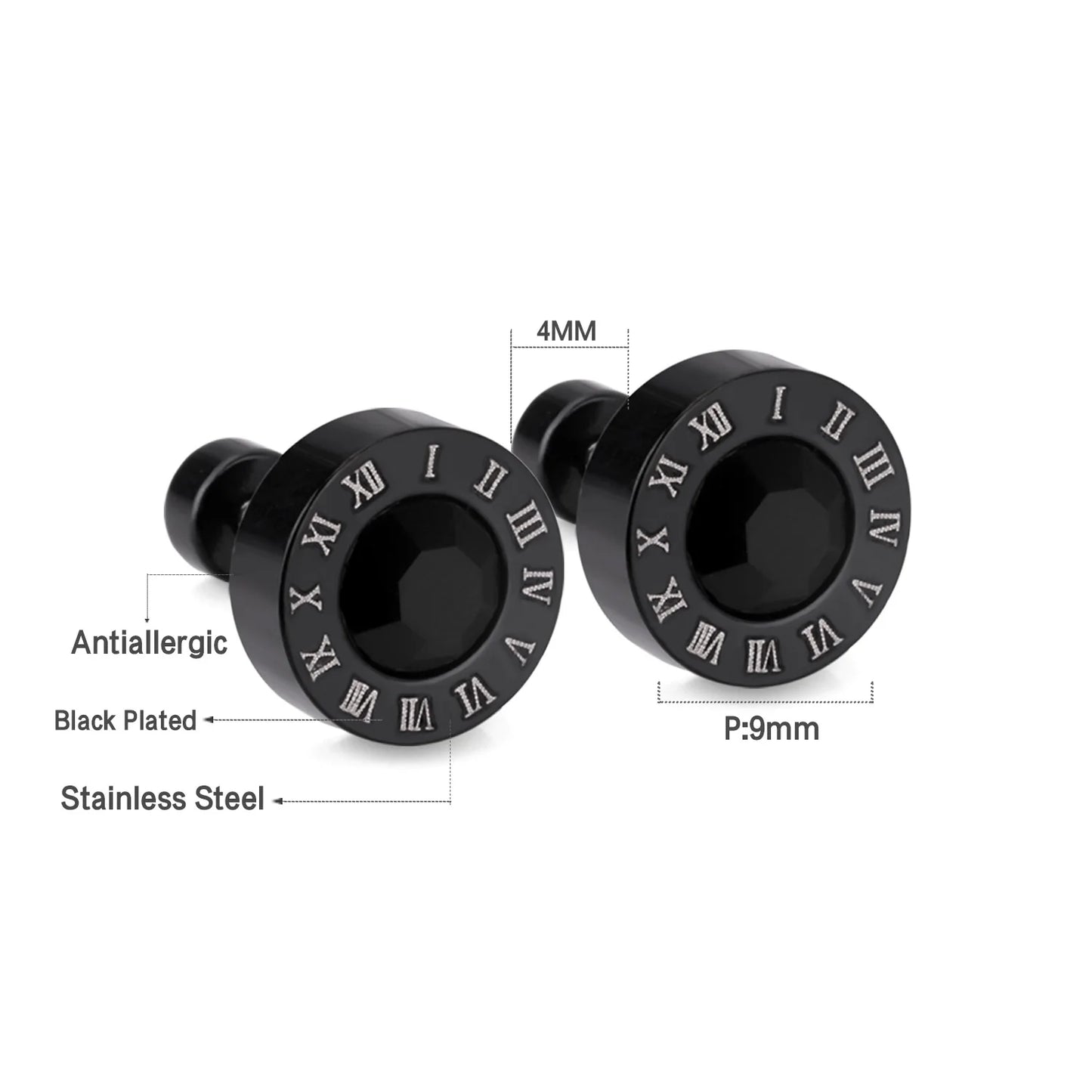 LUXUSTEEL Boucles d'oreilles en cristal acrylique en acier inoxydable pour femmes Hommes Punk Roman Number Clear Black CZ Bling Bijoux d'oreille de mode
