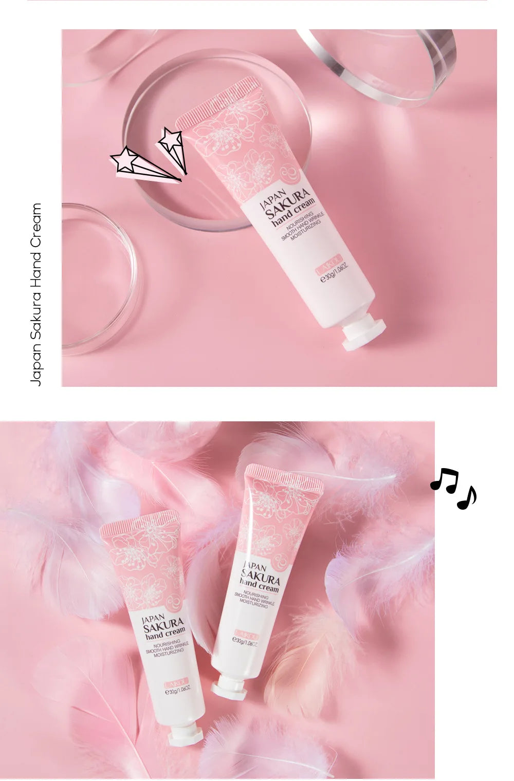 LAIKOU Sakura Crème pour les mains Blanchiment Élimination des rides Anti-fissure Hydratant Fade Lignes fines Corée Soins de la peau Santé Beauté 30g