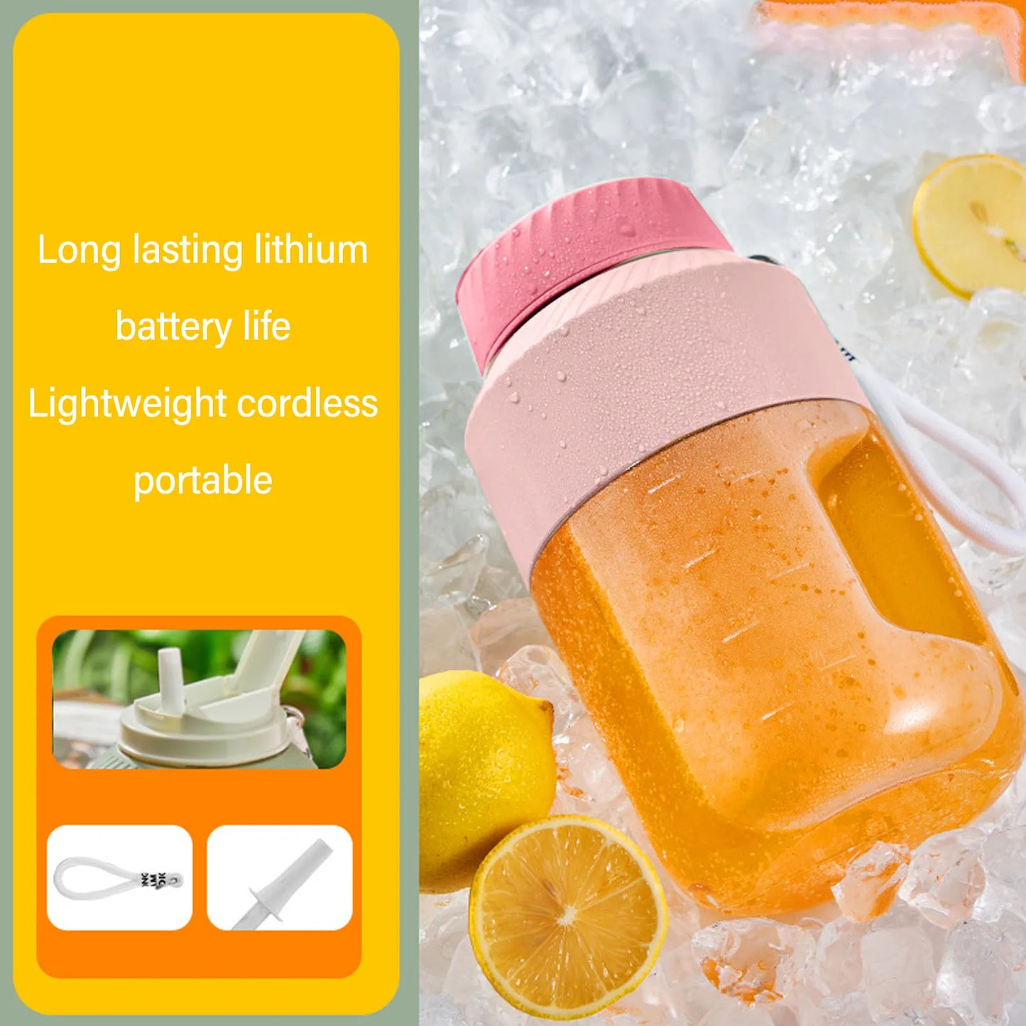 Mélangeur portable 1L Double couvercle Utilisation efficace Poignée pratique Mélangeur sans fil rechargeable pour la gym et voyage en plein air