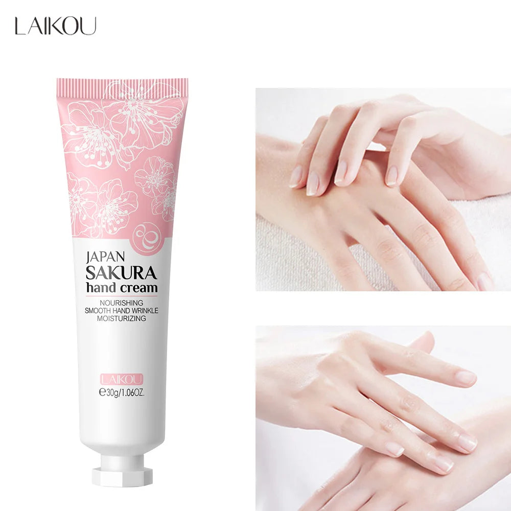 LAIKOU Sakura Crème pour les mains Blanchiment Élimination des rides Anti-fissure Hydratant Fade Lignes fines Corée Soins de la peau Santé Beauté 30g