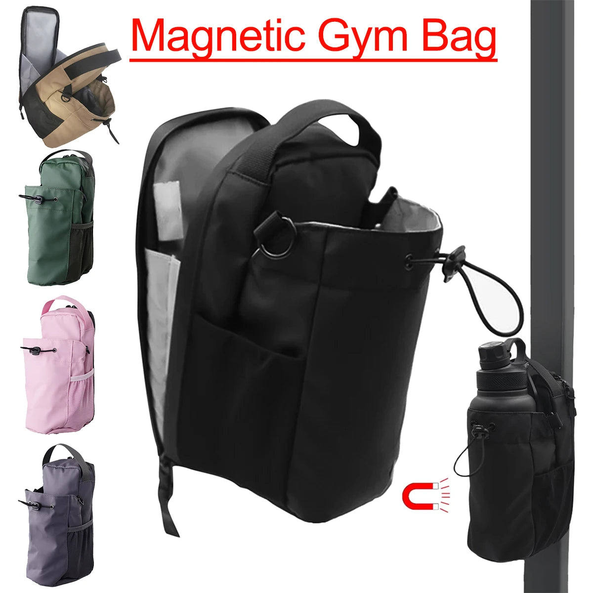 Sac à bandoulière magnétique pour salle de sport Bouteille d’eau et support de téléphone Sac à bandoulière imperméable pour les sports de plein air Accessoires de fitness de voyage
