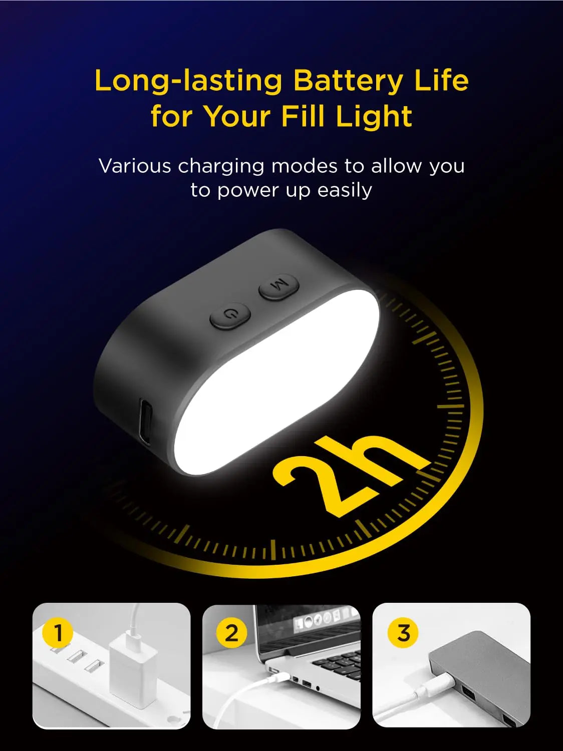 RGB Magnetic Fill Light. Cette lumière LED pour gimbal offre 3 niveaux de luminosité et 7 options de couleurs