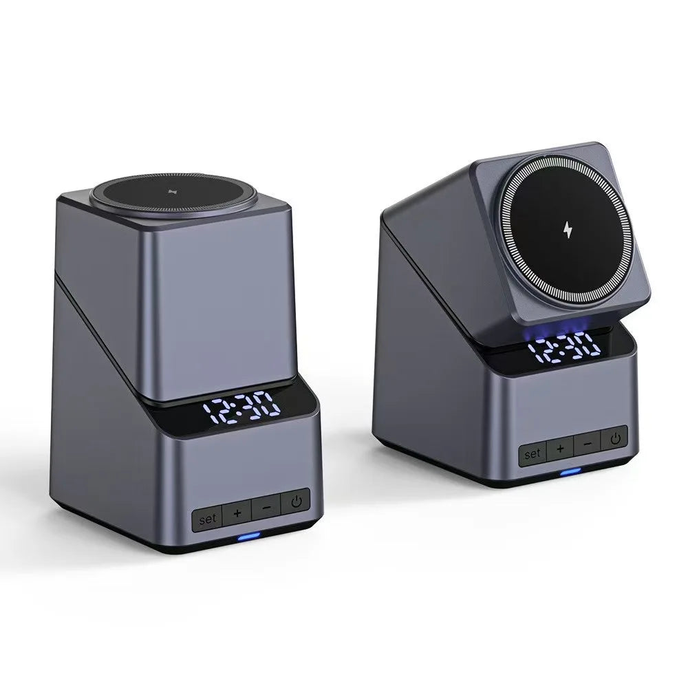 Chargeur Sans Fil Magnétique 4 En 1 One-Touch Rotation À 360° Et Affichage De L’Horloge Numérique, Station De Charge Rapide Pour iPhone iWatch AirPods