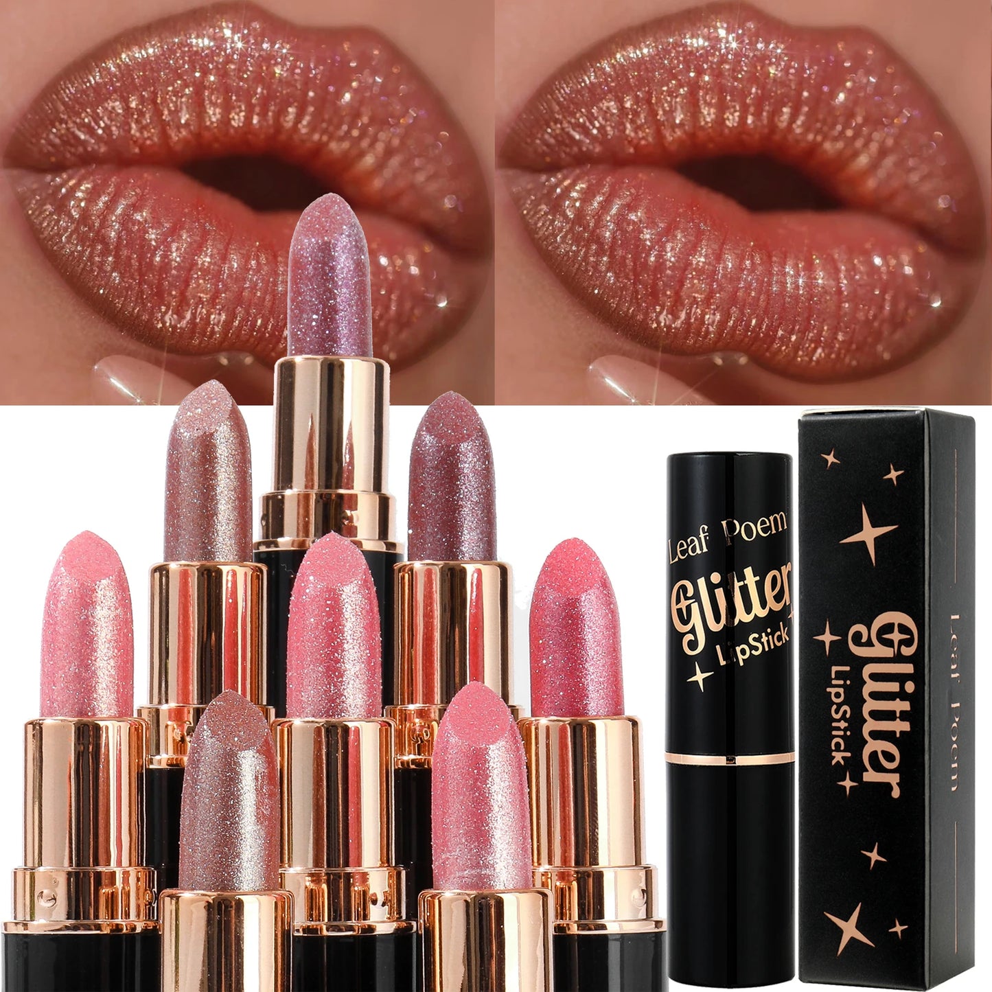 Rouge à lèvres pailleté métallisé, hydratant, waterproof, mat, diamant, nacré, baume teinté