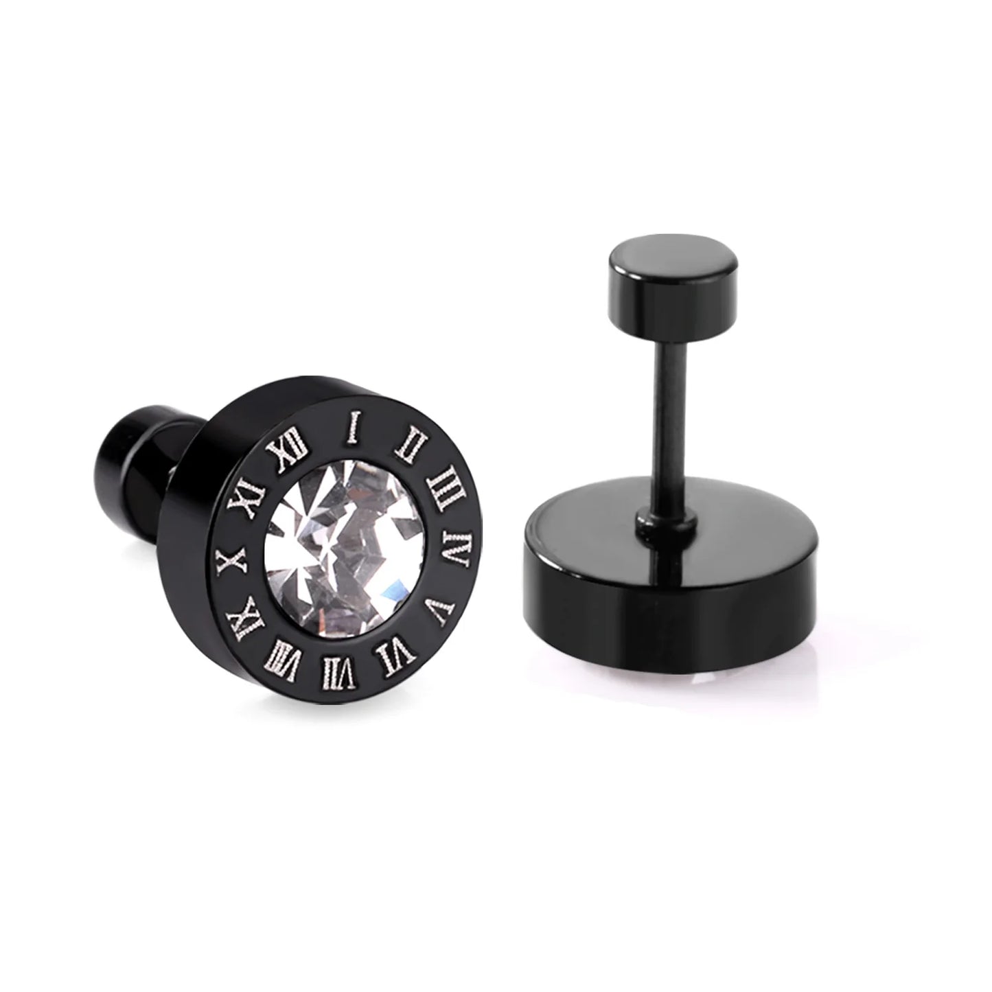 LUXUSTEEL Boucles d'oreilles en cristal acrylique en acier inoxydable pour femmes Hommes Punk Roman Number Clear Black CZ Bling Bijoux d'oreille de mode
