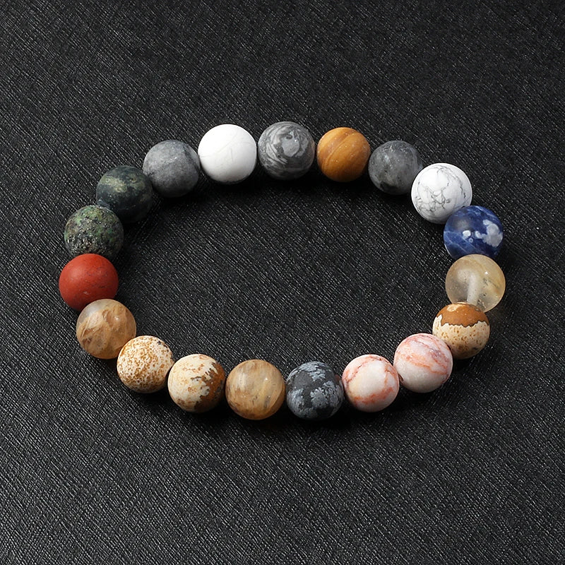 🌌 Bracelet Galaxie – 8 Planètes du Système Solaire & Étoile Gardienne