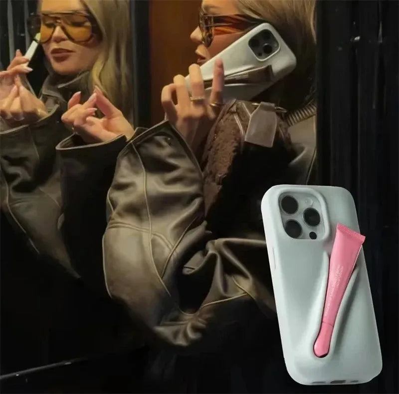 Coque de téléphone en silicone souple avec rouge à lèvres pour iPhone 16, 15, 14 Pro Max, X, XS, XR, 13, 12, Mini, 11, 6, 7, 8 Plus