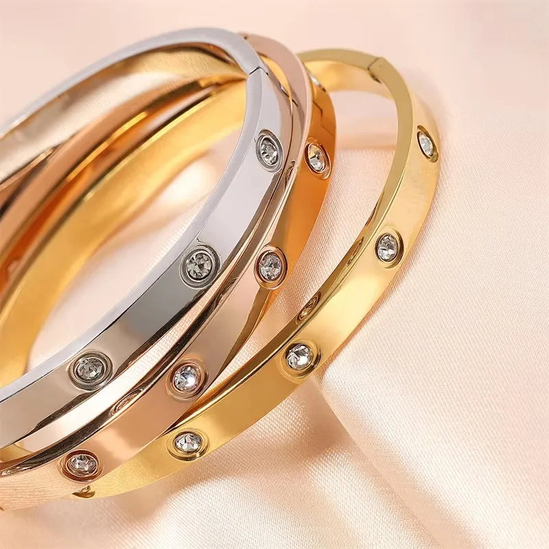 Bracelet tendance en acier inoxydable et oxyde de zirconium pour femme et homme,résistant à la lumière.
