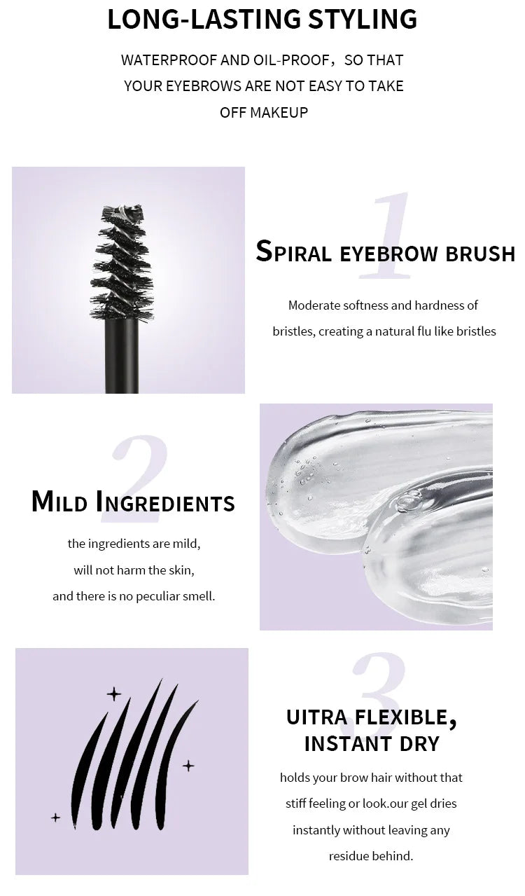 Gel à sourcils Long-durée Sourcils fixes Imperméable à séchage rapide Gel à sourcils transparent Maquillage pour les yeux