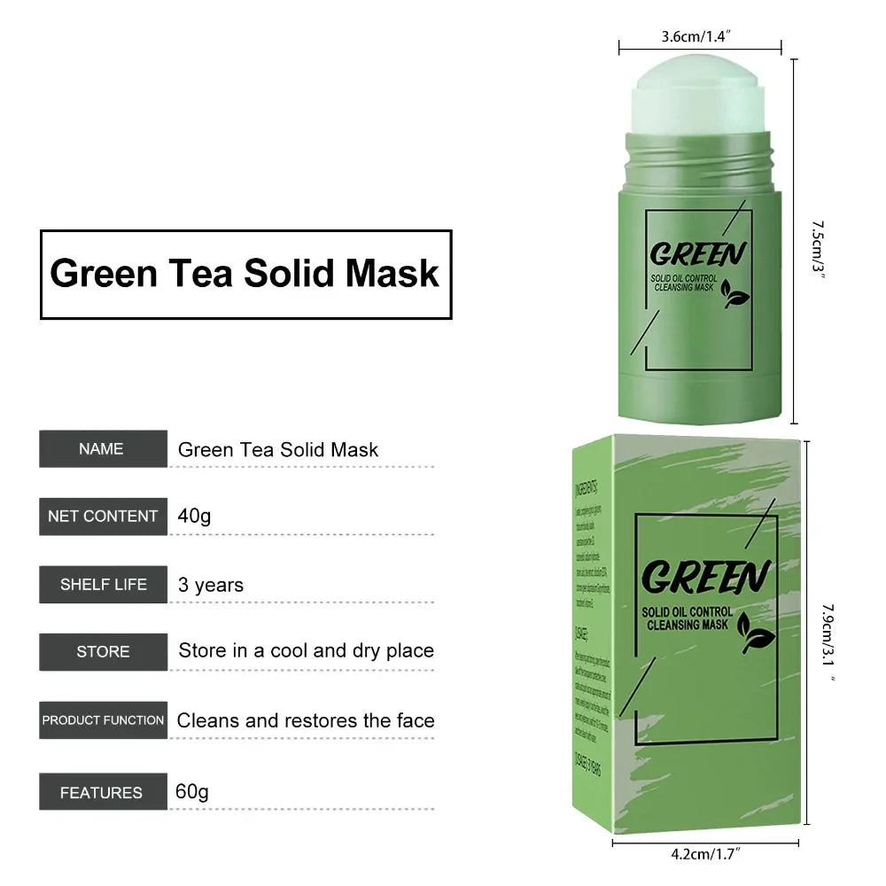 Masque facial solide nettoyant au thé vert Le bâtonnet nettoie les pores Élimine l'acné.