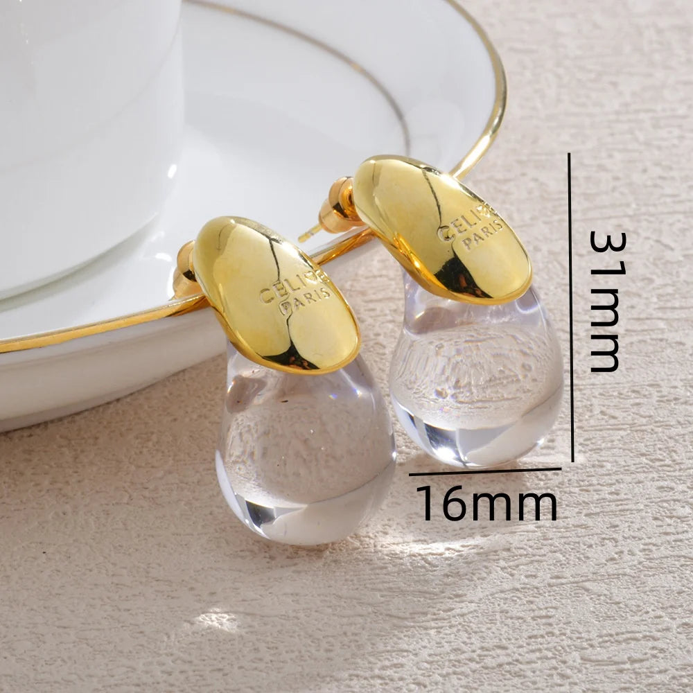 Boucles d'oreilles goutte d'eau transparentes pour femmes, plaquées or, élégantes et modernes