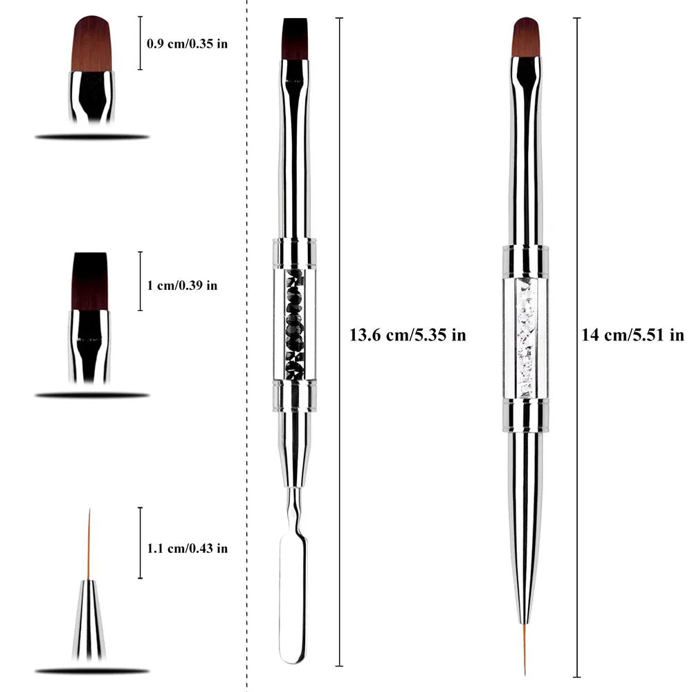 Double-extrémité Hard Nail Art Brush Builder Gel Strass Handle French Tip for Manicure Design Polish Gel Liner Professional Pen