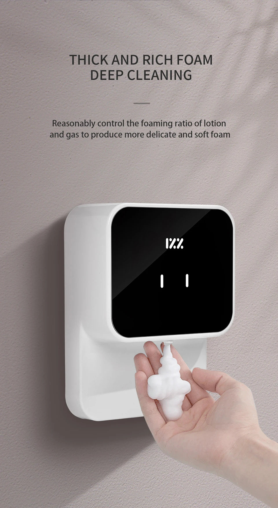 Distributeurs de savon liquide Rechargeable mural 280ML à réglage à trois vitesses Distributeur automatique de mousse Machine de désinfectant pour les mains