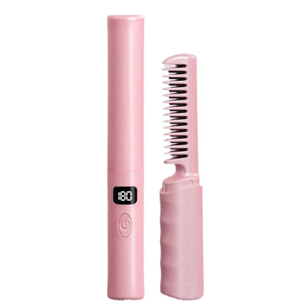 Brosse à lisser anti-brûlures USB Rechargeable électrique peigne à cheveux raides chauffage peigne lisse sans fil soins capillaires