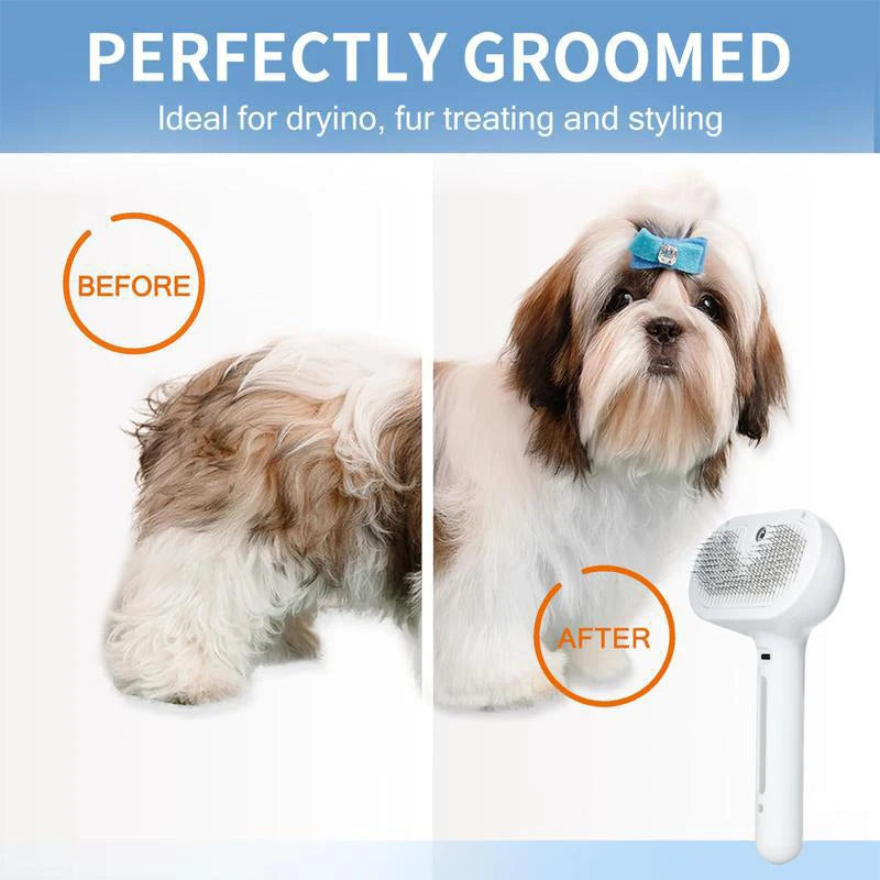 Peigne Vapeur Massant pour Chiens et Chats – Tête Ronde Sécurisée, Dents Souples & Spray Hydratant | Brosse Universelle Anti-Noeuds