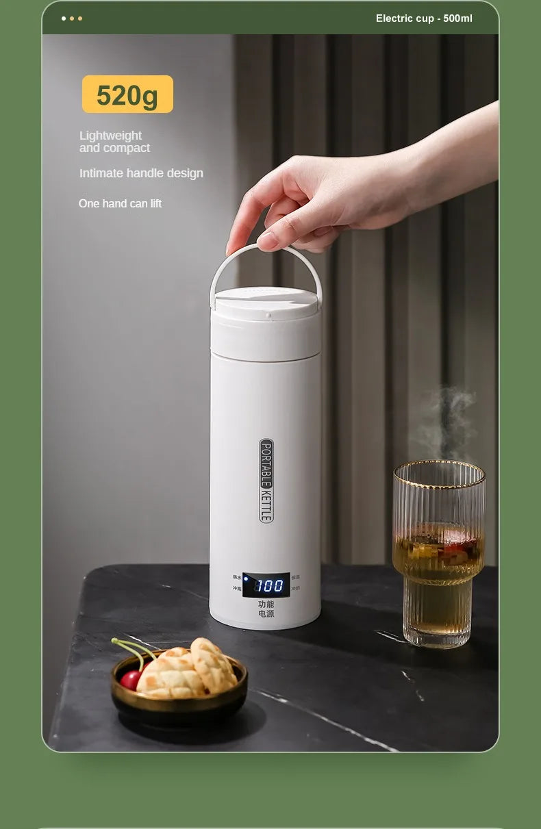Bouilloire électrique de voyage 500ML Eau à ébullition rapide Chauffe-lait portable pour bébé Bouilloire thermo en acier inoxydable 304