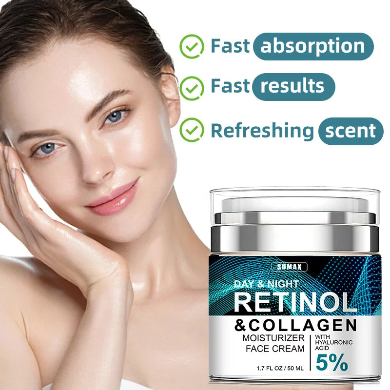 Rétinol Crème pour le visage anti-âge Hydratant Dérivant Collagène Crèmes à l’acide hyaluronique Soins de la peau 50ML