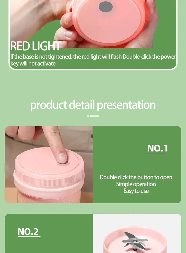 Presse-agrumes électrique Tasse 6 lames Mélangeur Milkshake Machine USB Portable Fruit Milk Mixing Tool Mini Fresh Juice Blender