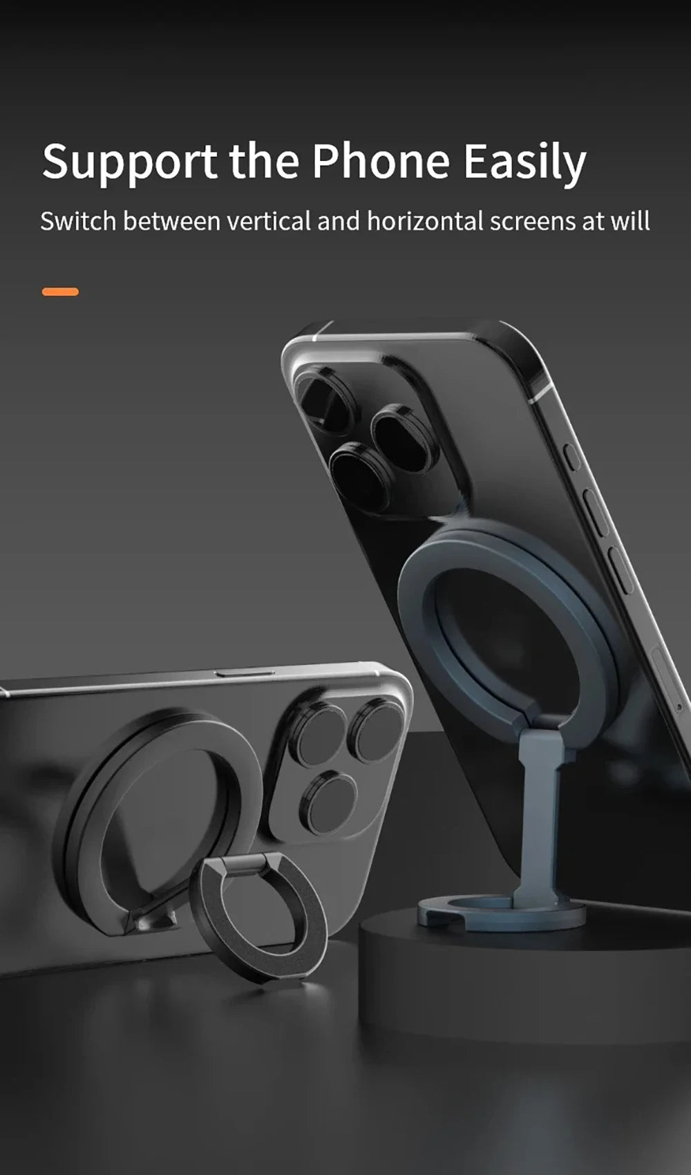 Support d'anneau de téléphone magnétique double face Support de téléphone portable pliable portable Support de voiture Accessoires de téléphone pour iPhone Huawei Xiaomi