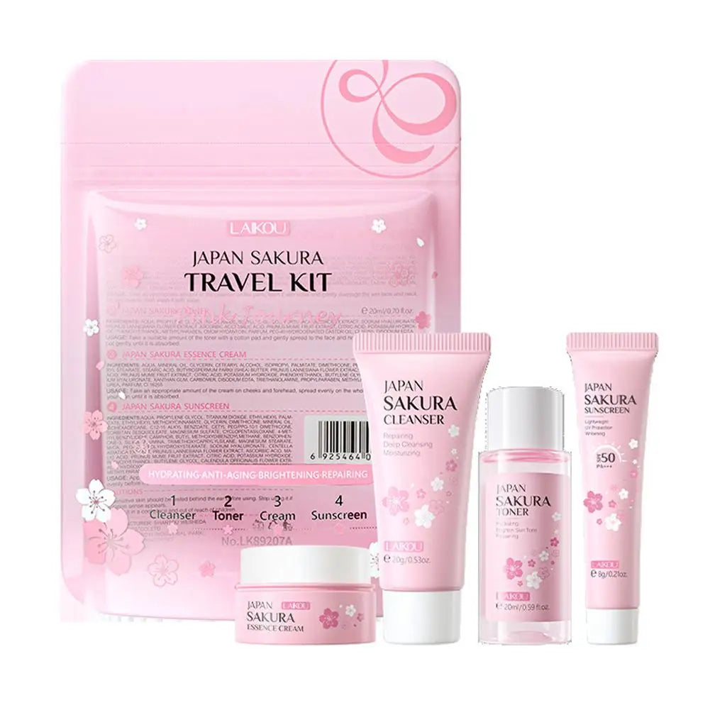 4pcs/Bag Sakura Skin Care Sets Facial Cleanser Face Face Toner Sunscreen Hydratant Lissant Nourrissant Produit de soins de la peau