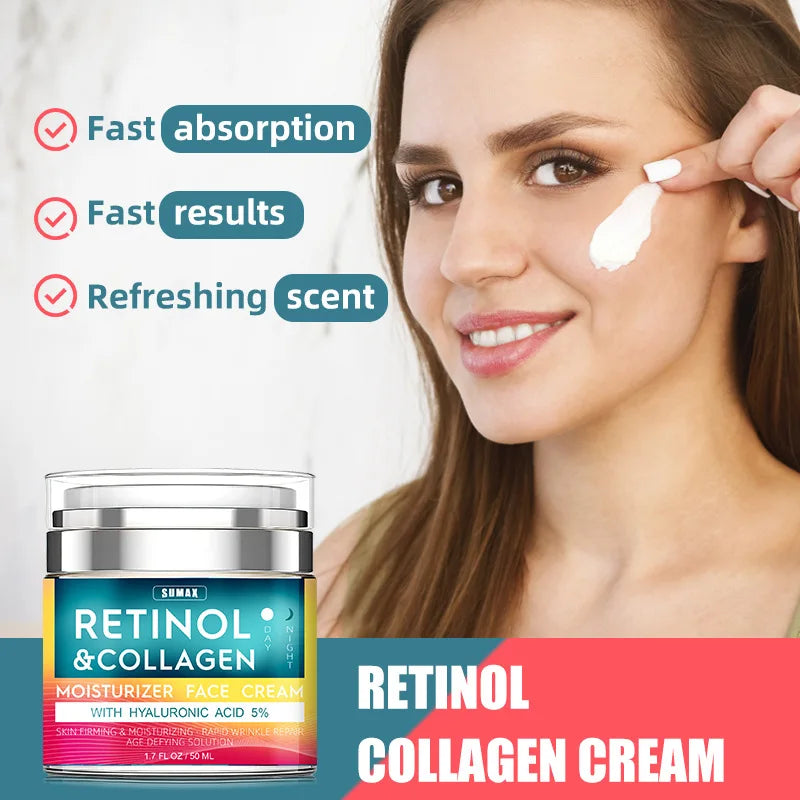 Rétinol Crème pour le visage anti-âge Hydratant Dérivant Collagène Crèmes à l’acide hyaluronique Soins de la peau 50ML