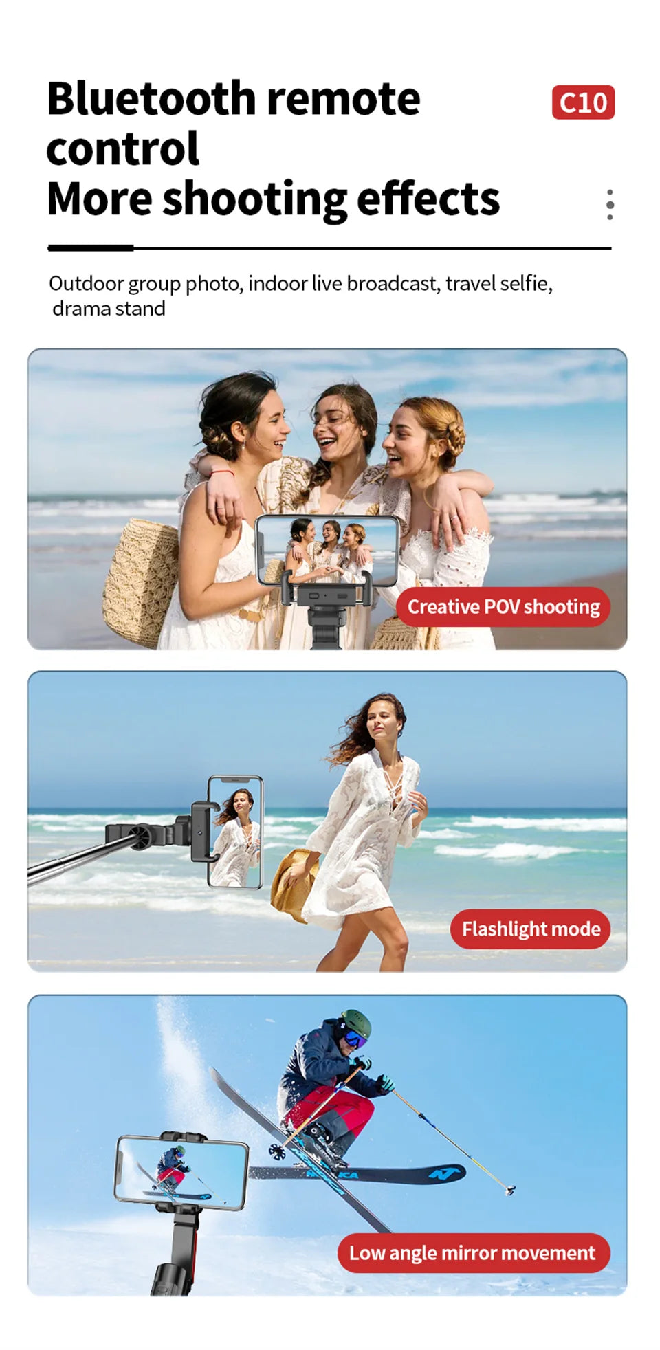 Stabilisateur d’intelligence 360 Rotation automatique Suivre le cardan, avec télécommande, selfie stabilisateur pour iPhone Android
