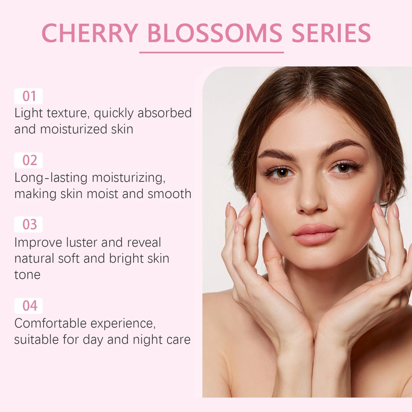 Sakura Skincare Set Crème hydratante pour le visage Sérum Toner Nettoyant pour le visage Crème pour les yeux Kit de soins du visage éclaircissant anti-rides pour femmes
