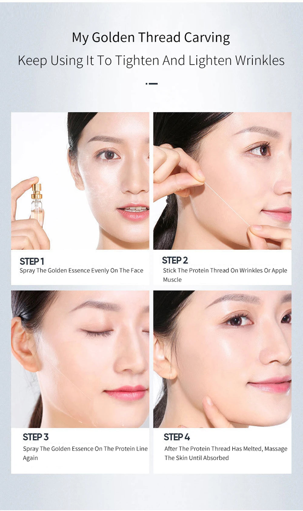 Fils solubles pour le lifting du visage, collagène, essence faciale et raffermissement de la peau