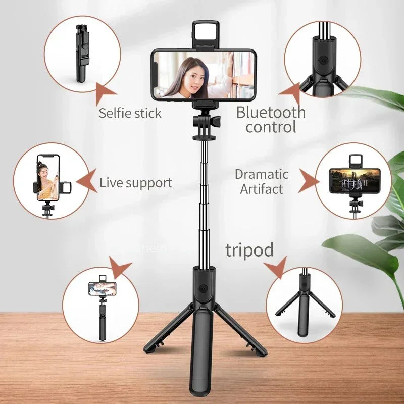 Nouveau trépied selfie sans fil 3 en 1 avec lumière de remplissage Obturateur Bluetooth Télécommande Monopode pliable portable pour téléphone intelligent